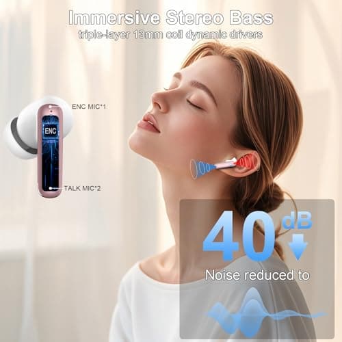 Wireless Earbuds Bluetooth Headphone, Bluetooth Earbuds 5.4, 45H Deep Bass Stereo Sound Earphone Wireless Headphone Noise Cancelling with Dual LED Power Display, 4 ENC Mic, Type C Fast Charge Ear Buds — view 3