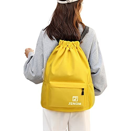 JSNOM Drawstring Gym Bags Waterproof : Large Sports Travel Yoga School Rucksack Backpack with Zip Pocket for Men Women — view 5