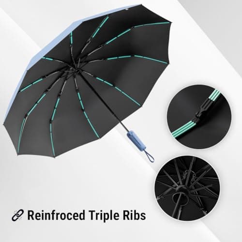 LEVADA Large Windproof Automatic Umbrella 105cm, Heavy Duty with 10 Triple-Reinforced Ribs, Double Layer UV Protection Canopy, Strong & Durable Folding Umbrella (Green) — view 3