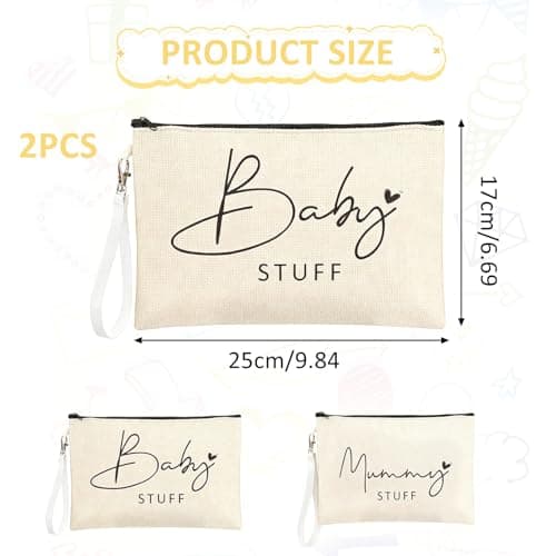 2Pcs New Mum Gifts Canvas Bag Set, Mum to Be Gift Zipper Pouch, Baby Shower Gifts for Mums, Pregnancy Present for Expecting Mother Baby New Mom Gift, Mummy & Babys Storage Cosmetic Bags — view 2