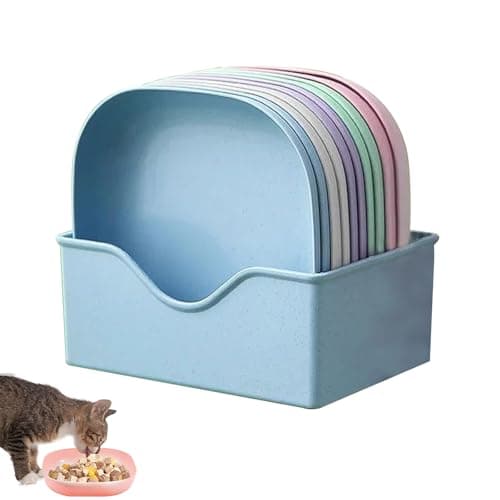 10pcs Cat Bowls, Whisker Fatigue Cat Bowls with a Storage Box Shallow Wet Food Flat Dish Plate Tray for Food and Water Pet Feeding Bowl for Kittens and Short Legged Cats