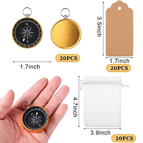 60 Pcs Compass Flashlight Wedding Favors Set Souvenir Present with Kraft Tags Tie and White Organza Bag Wedding Favors for Guests Birthday Wedding Nautical Travel Party (Compass) — view 2