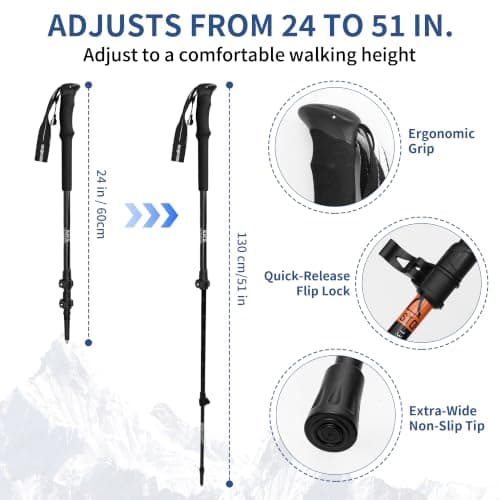 Trekking Poles for Seniors, 2 Pack Flip-Lock Adjustable Walking Sticks, 240g — view 5