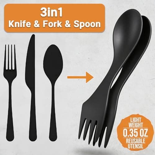 3 Pack Spork,3-in-1 Camping Accessories Knife Fork Spoon Set Dishwasher Available Reusable for Outdoor,Camping,Backpacking Hiking,Travel(Black) — view 4