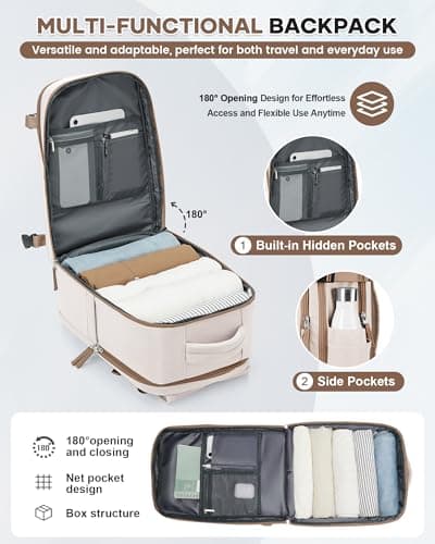 HPLQQ Travel Backpack Underseat Cabin Size Rucksack 40x30x20 for Ryanair, Carry-ons Hand Luggage Bag Travel Backpack,14 Inch Casual School Laptop Backpack with Shoes Compartment,24L,E-beige Brown — view 3