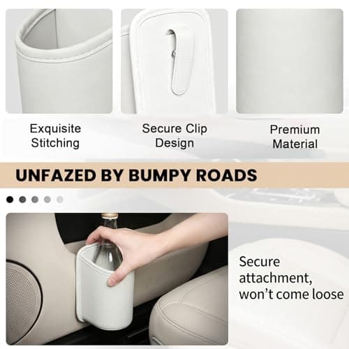 Hounyou 2Pcs Car Cup Holder, Leather Cup Holders for Cars, for Holding Phones, Snacks & Drinks (White) — view 6