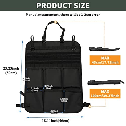 HUNTVP Car Seat Back Organizer, Tactical Molle Vehicle Panel Universal Tactical Vehicle Seat Organizer Storage Bag with 6 Storage Pouch Molle Car Seat Organiser — view 2