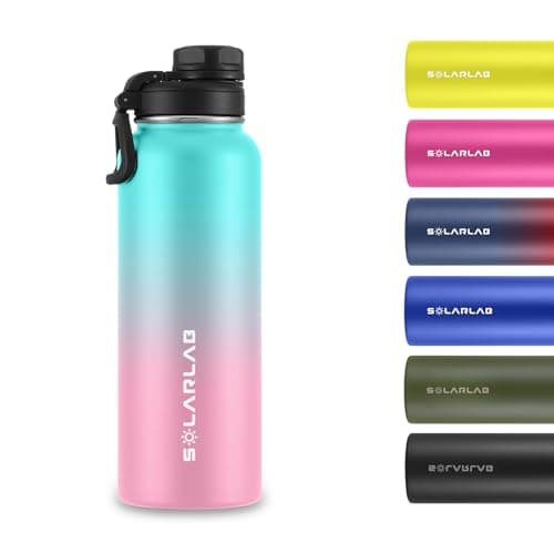SOLARLAB Insulated Water Bottle 1.2 L Stainless Steel – Thermos Water Bottle – BPA Free – Perfect for Hot Drinks, Cold, Outdoors, Camping (1.2 L, Macaron Blue+Pinke) — view 5