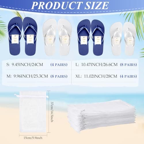 Unittype 24 Pairs Flip Flops Bulk for Wedding Guest Slippers Wedding Flip Flops with Cards Bags for Pool Beach Party, White,navy Blue, One Size — view 5