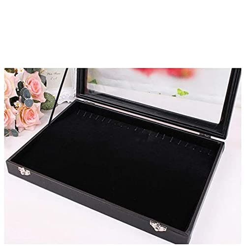 Retro Classic Jewelry Box Necklace Tray Storage Display Stackable Glass Top Lockable Black Velvet es Necklace Holder with Lockfor Women Gift — view 5