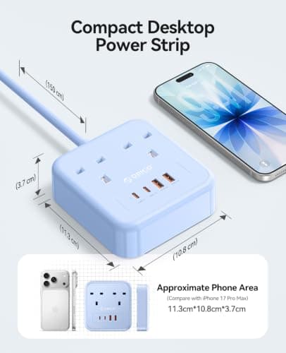 ORICO 1.5M Extension Lead with USB Slots, PD 20W USB C Charger Blue — view 6