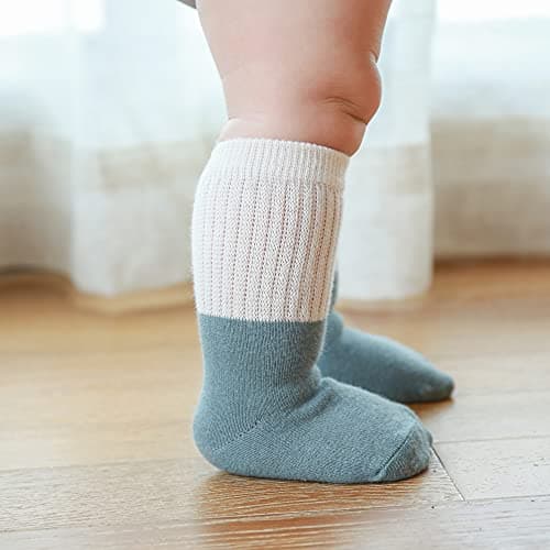 J Poqobog Baby Girls Boys Socks infant Cotton Crew Socks for newborn Non Slip/Anti Skid Toddler Knee-high Socks set… — view 3