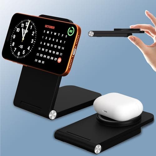 Wireless Charger, Magnetic Foldable Travel Fast Charging Station Stand for iPhone 16 15 14 13 12 Series, iPhone Wireless Mag-Safe Charger Dock for AirPods 3/2/Pro 2/Pro