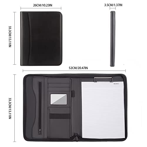 Leathario Portfolio Folder A4, Conference Folder with Notepad, Vegan Leather Travel Document Holder with Pockets for Tablets Notepads Files, Document Organiser, Office Supplies — view 2