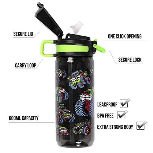 Fringoo 600ml Kids Water Bottle - Leakproof, Straw & Lock Lid - 14 Designs — view 2