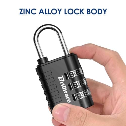Brillirare 8 Pack Combination Lock, 3-Digit Waterproof Keyless Padlock, Zinc Alloy Outdoor Resettable Travel Luggage Locks for Backpack, Gym Locker, Hasp, Fence, Gate, Case, Toolbox-Black — view 3