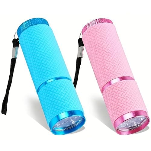 WSHuayee 2 PCS Super Bright Mini Torches with 9 LEDs, Battery Powered Small Torch with Lanyard, Glow in Dark Pocket Flashlight for All Ages Camping Hiking Emergency Outdoor Gifts (Blue+Pink)