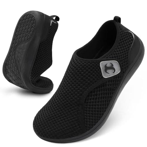 Men's Casual Walking Shoes Wide Fit Barefoot Shoes Non-Slip Lightweight for Elderly Garden Walks Shopping Trips Black 9.5 UK