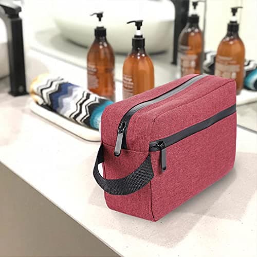 Toiletry Bag for Men, Etercycle Portable Travel Wash Bag, Waterproof Toiletries Cosmetic Organizer Bag, Gym Shaving Shower Bathroom Bag, Dopp Kit Make Up Bag with Handle (Wine Red) — view 6