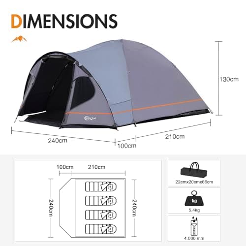 Portal 4 Man Blackout Tent with Porch Camping Tent for 3 to 4 Persons with Sewn-in Groundsheet 4000mm Waterproof Festival Tent Lightweight Dome Tent for Outdoor Backpacking Hiking — view 3