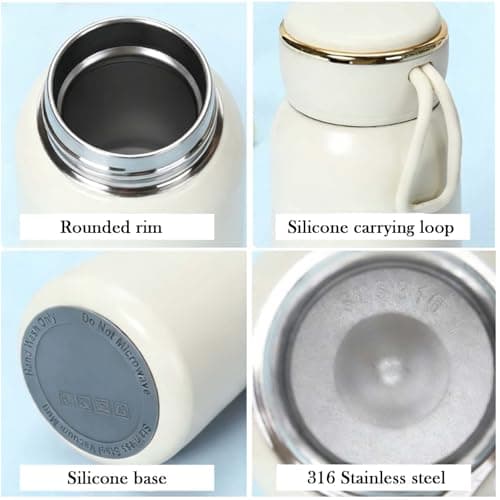 YiZhou Small Flask 300ml(10oz) | Insulated Travel Mug | Mini Flask for Hot Drinks | Leakproof & Portable Pocket Cup for Commutes, Office, Travel, Keeps 6 Hours Hot/Cold (White) — view 3