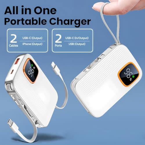 Power Bank Portable Charger with Built-in Cables, 22.5W Fast Charging 20000mah Powerbank, 4 Outputs & LED Display, USB C Battery Pack Compatible with iPhone and Android Smartphones — view 2