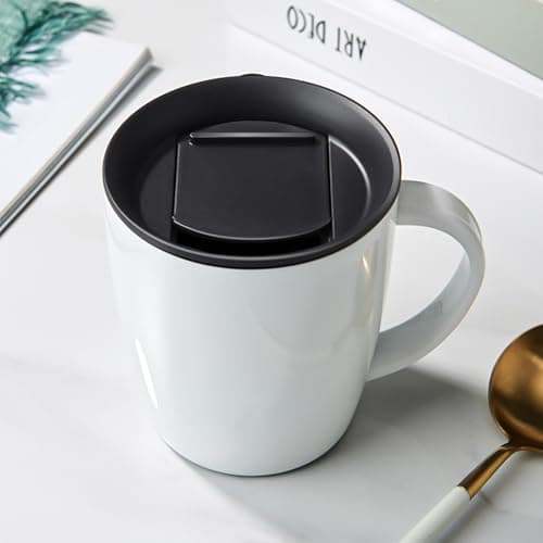 PARACITY Stainless Steel Coffee Mug, with Lid Double Wall Vacuum Travel Mug with Handle, Insulation Travel Office Coffee Mug, Insulated Great for Hot and Cold Beverages 12.3oz/350ml White — view 6