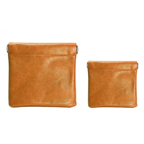 2 Pcs Organizer Pouches, Leather Small Makeup Bag Mini Cosmetic Bags for Travel Makeup Pouch Purse, Coin Purses Organizer Storage Pouch (Yellow)