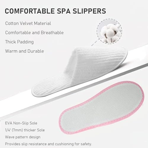 TESIN 18 Pairs Disposable Hotel Slippers - Bulk Guest House Shoes for Spa — view 4