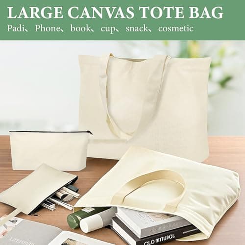 20 Pack Sublimation Blank Tote Bags, Large Canvas Tote Bag with Makeup Bag — view 5