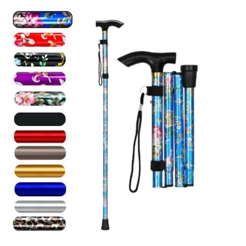 HATAF Folding walking sticks for Women and Men (Blue Flower)