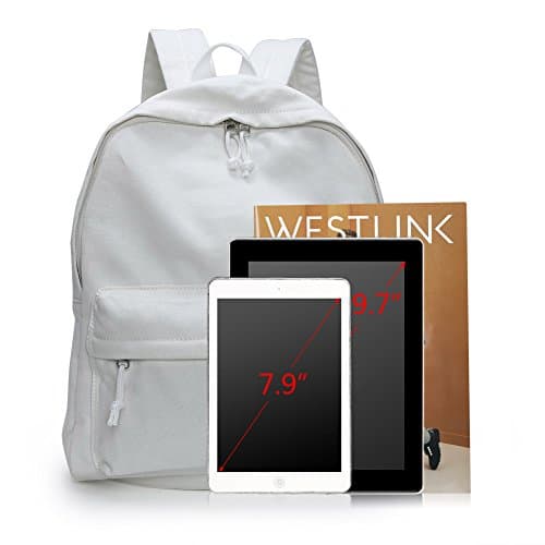 Zicac Unisex White Canvas Backpack DIY 15.6" Laptop Large Casual Rucksack — view 4