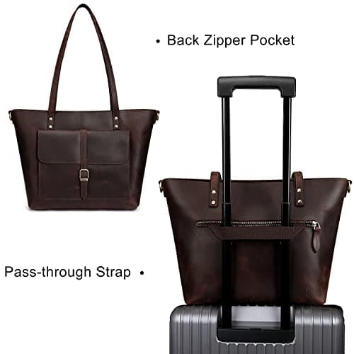 S-ZONE Women Vintage Genuine Leather Tote Bag Large Shoulder Handbag Work — view 6