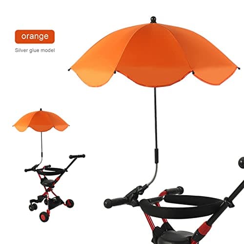 Umbrella Stroller Parasol with Clamp, Portable Beach Chair with Umbrella, Clip on Umbrella for Stroller Summer Umbrella Stroller Infant Umbrella Stroller for Trolley, Beach Chair, Travel(orange) — view 2