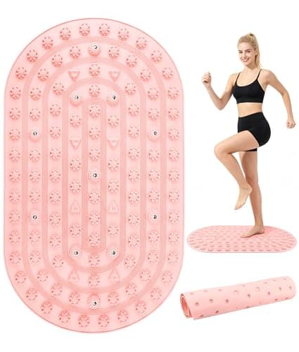 Foot Massager Mat,Portable Acupoint Mat for Relaxing Pressure,Double-Sided Portable Silicone or Standing, Yoga,Indoor Exercise(Pink)