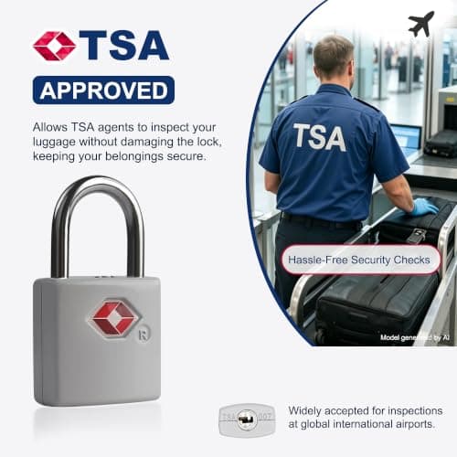 UP Security TSA Locks for Luggage with Keys, Luggage Locks TSA Approved 4 Pack, International Travel Essentials, Small Padlock with Key, Mini Padlock for Suitcase, Backpack, Gray, Compact Minimalist — view 3