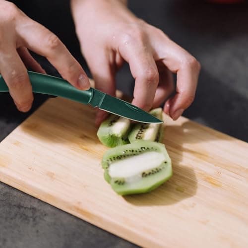LLHQAMT Stainless Steel Foldable Fruit Knife Set, Small and Easy to Carry, Foldable Fruit Knife Suitable for Most Types of Vegetables and Fruits, Pack of 3 (Black, Green, Silver) — view 5