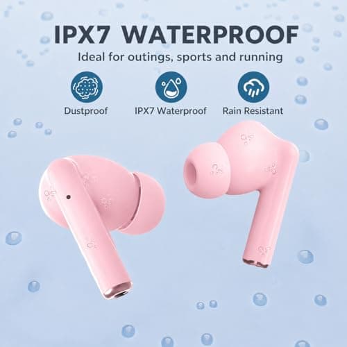 XuLinSe Wireless Earbuds Bluetooth 5.3 Headphones, In Ear Bluetooth Earphones with 4 Mics, IPX7 Waterproof Ear Buds, 10mm Drivers, Touch Control, Auto Pairing, HiFi Stereo Sound (Light Pink) — view 6