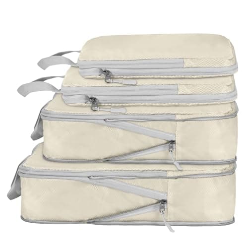 Compression Packing Cubes,Travel Storage Bag, Travel Packing Essentials for Suitcase Organizer Bags, Packing Organiser for Carry On Luggage(Beige, Set of 4)