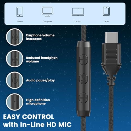 Cowyawn USB C Headphones Wired, Over Ear Headphones with Microphone, Volume Control, HD Stereo Sound, Foldable Lightweight Headphones for Adult/Teens/Chromebooks/Laptop/Computer/Tablets/Travel (Black) — view 5