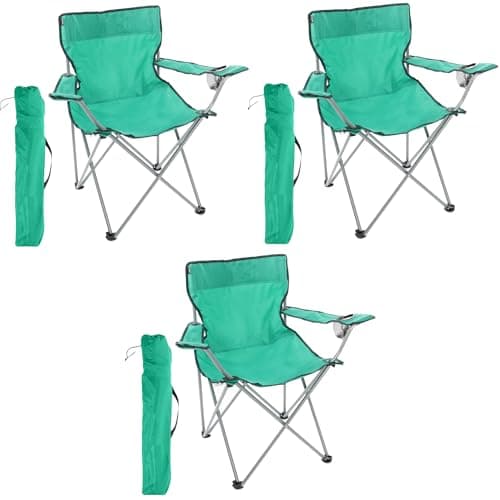 I LOVE FANCY DRESS Green Folding Camping Chairs with Cup Holder - Pack of 3 - Lightweight Outdoor Chairs with Carry Bag for Fishing, Festivals, Camping Trips, Picnics & Summer Activities