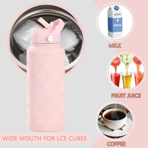 Insulated Bottle,1L Bow Pattern Stainless Steel Vacuum Flask - Leakproof Water Bottles with Straw - for Coffee, Drinks, Sports, Home, Travel — view 2