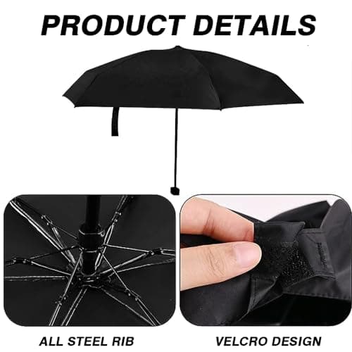 YZDZSW 6 Ribs Windproof Compact Umbrella, Small Umbrella for Handbag, Black — view 3