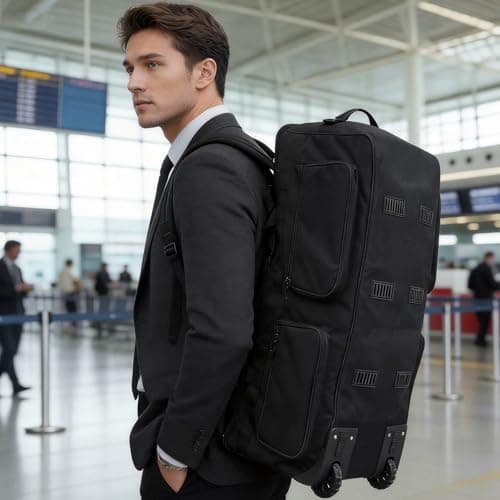 BREEZENEST Foldable Rolling Duffel Bag with Wheels 122L Large Capacity Waterproof Wheeled Travel Backpack | Carry On Wheeled Duffel Luggage with Foldable Design, Durable Oxford Fabric — view 3
