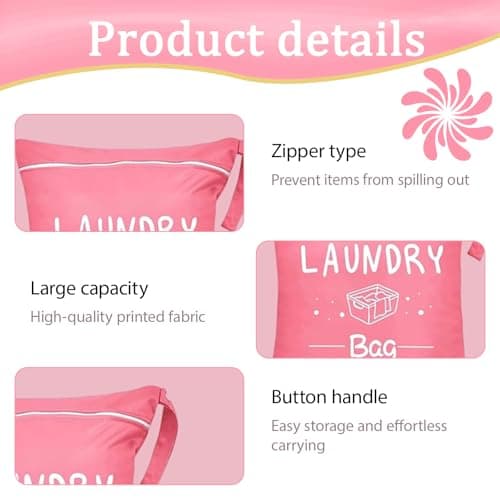 3 PCS Travel Laundry Bags, Portable Laundry Travel Bag with Zipper and Handle, Laundry Bags for Travelling Gym Camping for Dirty Clothes (Black Gray Pink) — view 3