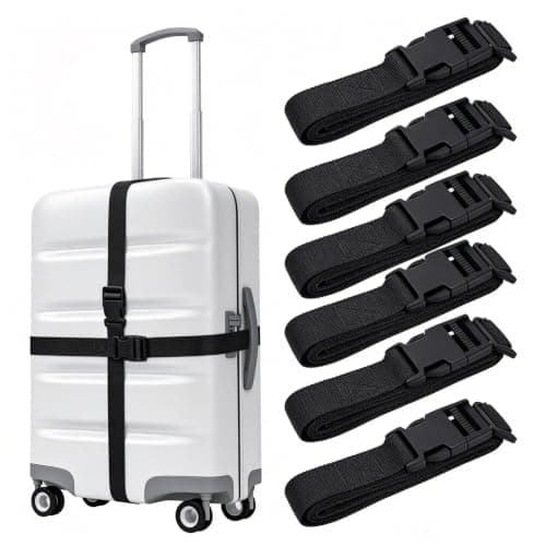 Hiziwimi 6Pcs Black Luggage Straps for Suitcases with Quick-Release Buckle