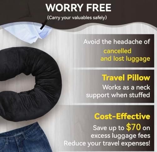 Stuffable Empty Neck Pillow for Travel, Storage Bag,Multifunctional Stuffable Travel Pillow with Adjustable Straps, Soft Neck Pillow, Fillable for Extra Luggage (Black) — view 5
