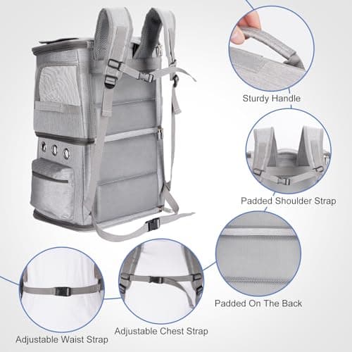 FASNATI Double-Compartment Pet Carrier Backpack for 2 Cats, Grey, XL — view 4