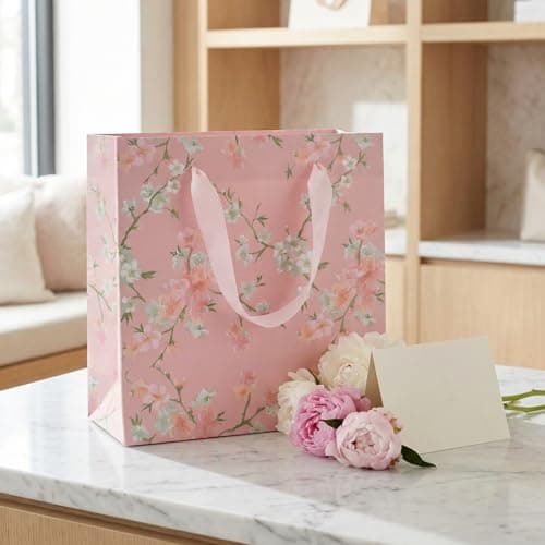 Novocloud 2Pcs Gift Bag, Luxury Small Gift Bags for Presents, Floral Print Birthday Bag, 14 x 7 x 15 cms, Small Bags for Gifts for Birthdays & Celebrations & Other Occasions for Her (Blue & Pink) — view 4