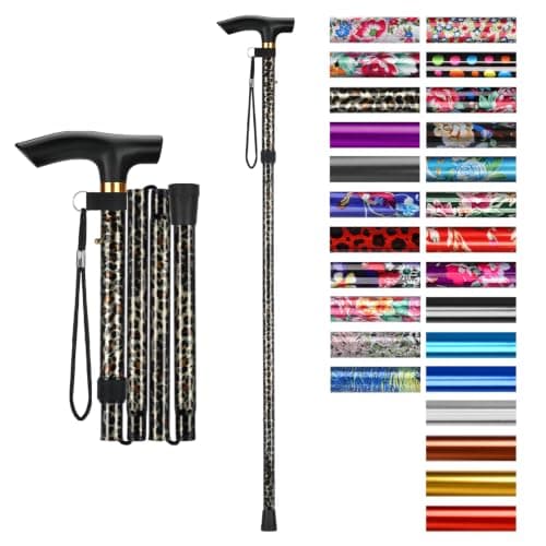 supregear Walking Stick - Adjustable Folding Walking Sticks for Women and Men - Lightweight Portable Collapsible Balancing Aid - Foldable Travel Cane for Ladies Elderly Adults, Leopard